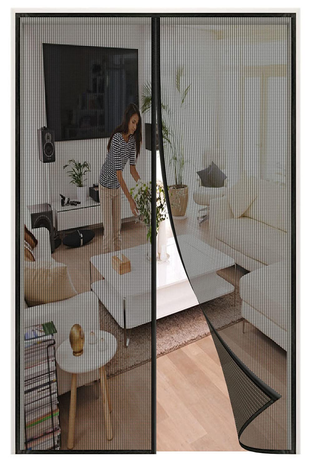Bbmmcll Black Magnetic Fly Screen Door,125X235cm (49.21X92.51in) Polyester Anti Mosquito Mesh Insect Protection Top-To-Bottom Seal Snaps Shuts Automatically，Keep Insects Out,Easy To Install