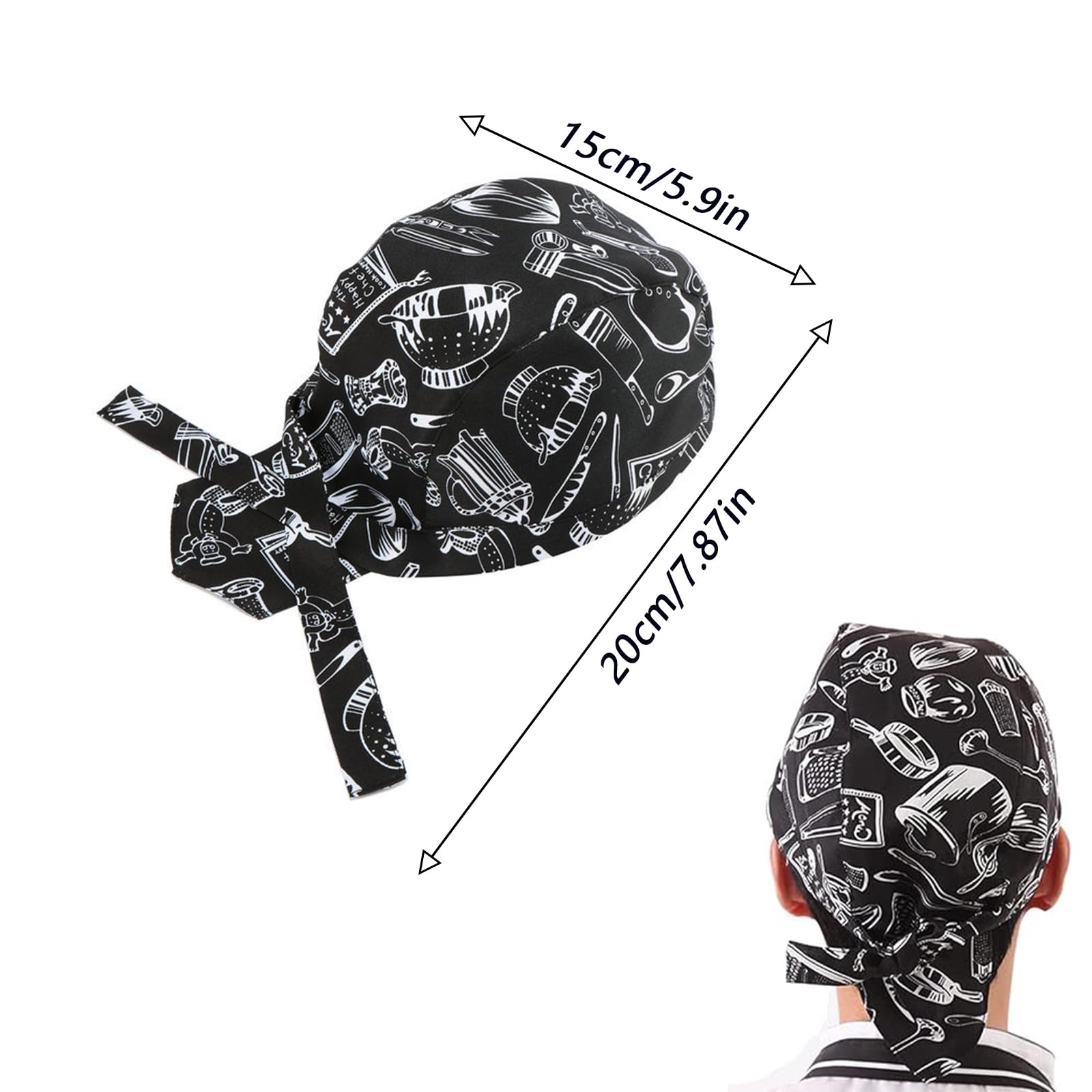 Cappelli da Chef Elastici Regolabili 3 Pezzi Berretti Bandana Uomo Donna Cucina