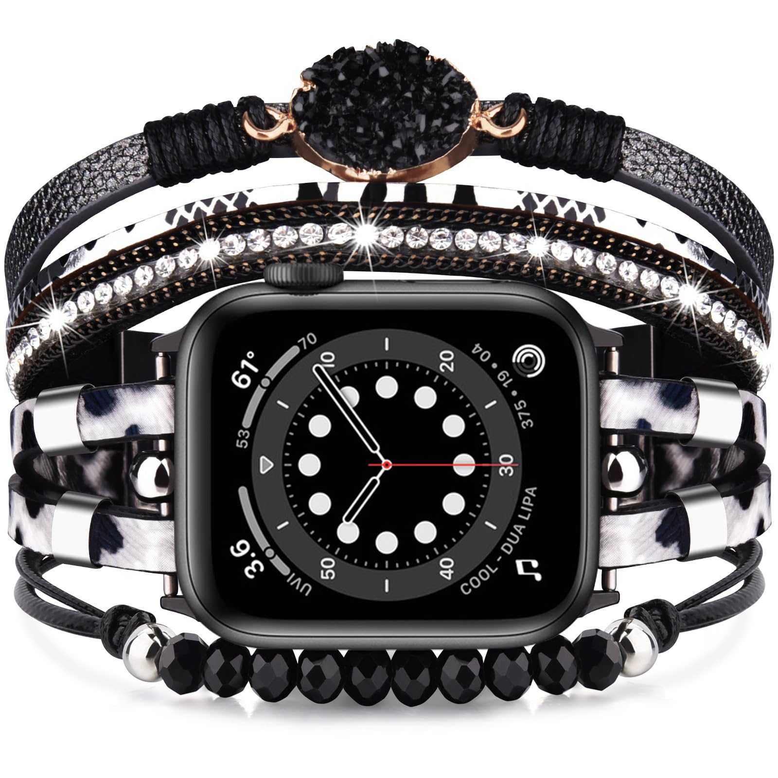 VISOOMVISOOM Beaded Boho Bracelet Compatible for Apple Watch Band 42mm/44mm/45mm/46mm Series 10 9 8 7 SE Series 6/5/4 Women Leather Fashion Cute Handmade Multilayer Wrap Watch Strap for iWatch Bands 3/2/1