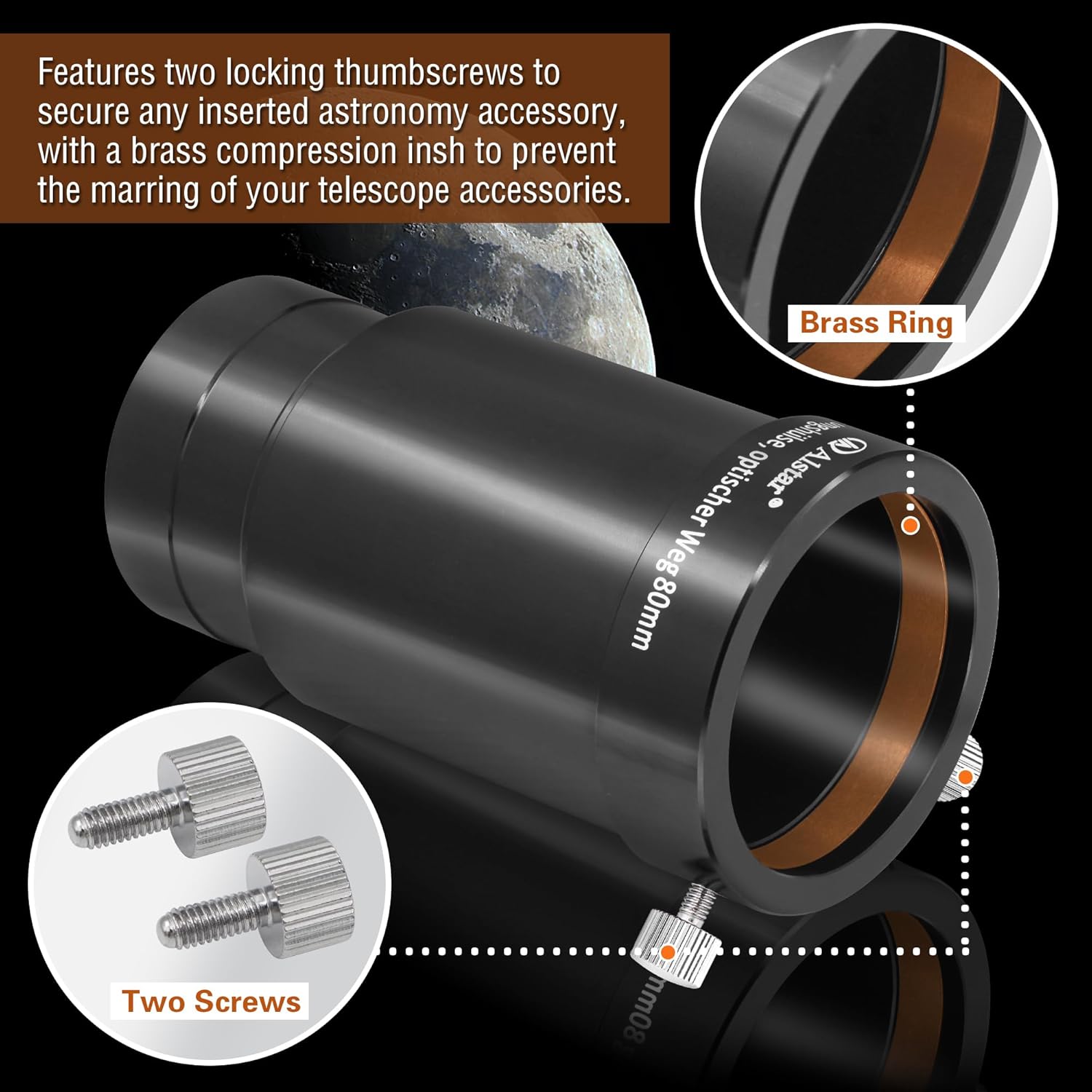 Alstar 2-Inch Telescope Eyepiece Extension Tube Adapter - Optical Length 80mm - with Standand 2-Inch Filter Threads