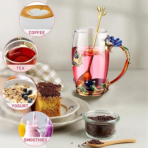 Miniatura 4 de Mimorou Juego de 4 tazas de té de cristal de mariposa para regalos de Navidad, taza de té con cuchara, tazas de vidrio para madres y mujeres, tazas