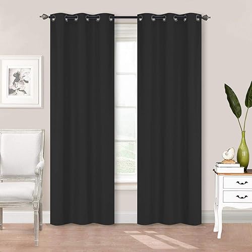Home Collection 2 Panels 100% Blackout Curtain Set Solid Color with Rod Pocket Grommet Drapes for Kitchen, Dinning Room, Bathroom, Bedroom ,Living Room Window New (74” Wide X 83” Long, Black)