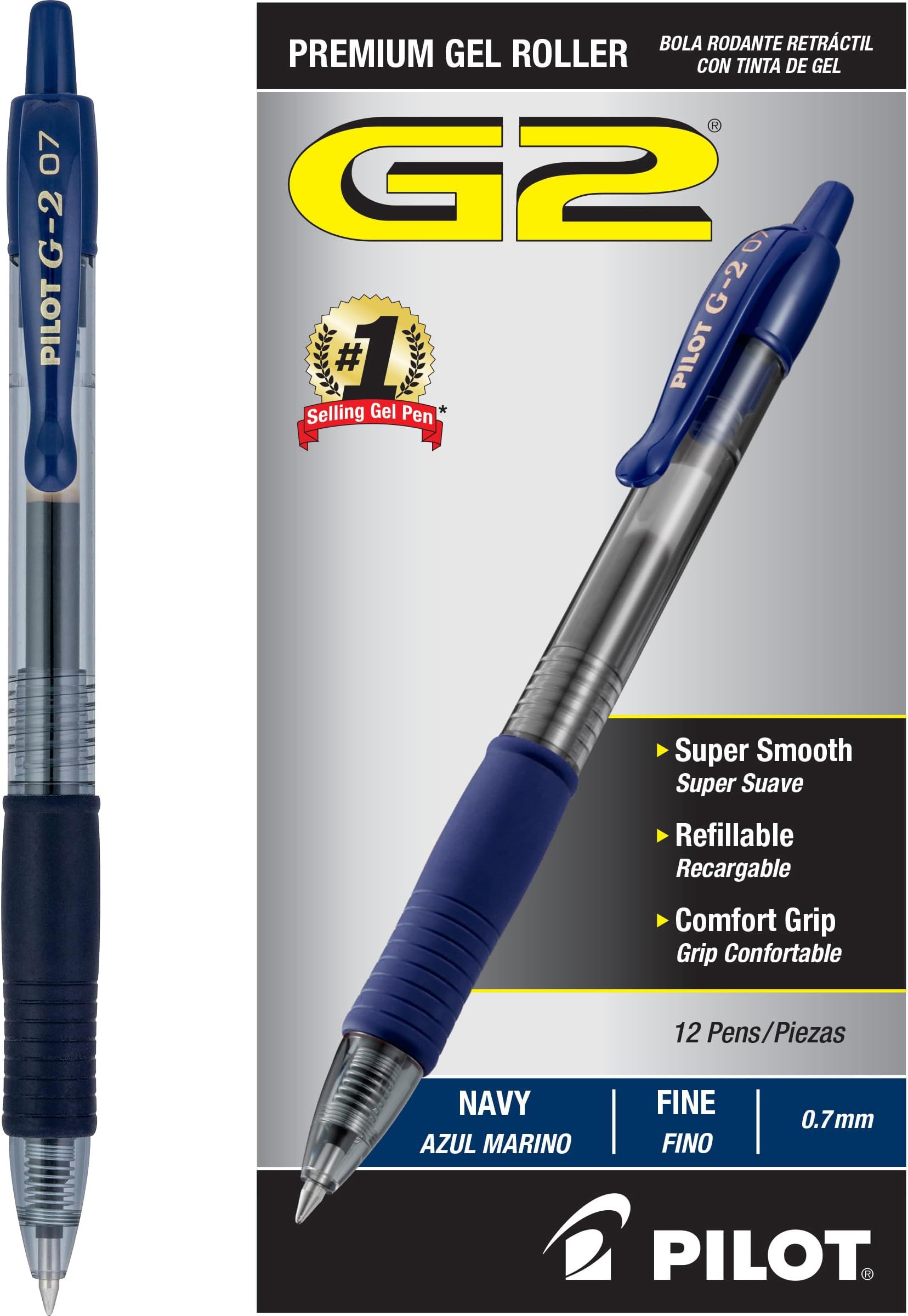 G2 Premium Refillable and Retractable Rolling Ball Gel Pens, Fine Point, Navy Blue Ink, 12-Pack (31187)
