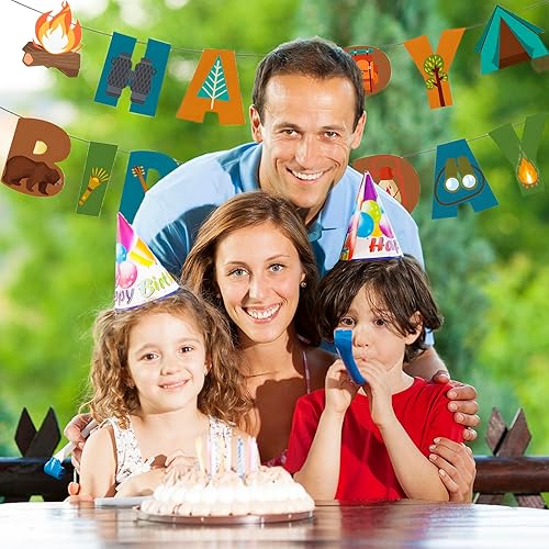 Miniatura 3 de BIEUFBJI Cartel de feliz cumpleaños para campamento, tema de campamento, pancarta de feliz cumpleaños para decoración de patio al aire libre, casa