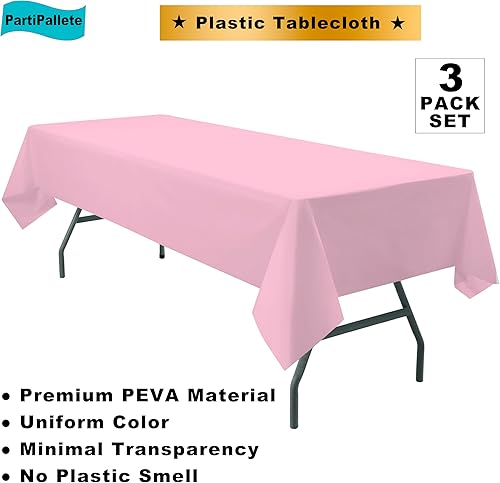 Miniatura 2 de Paquete de 3 manteles de plástico de alta calidad desechables de 54 x 108 pulgadas, manteles rectangulares de PEVA para fiestas, cumpleaños, bodas,