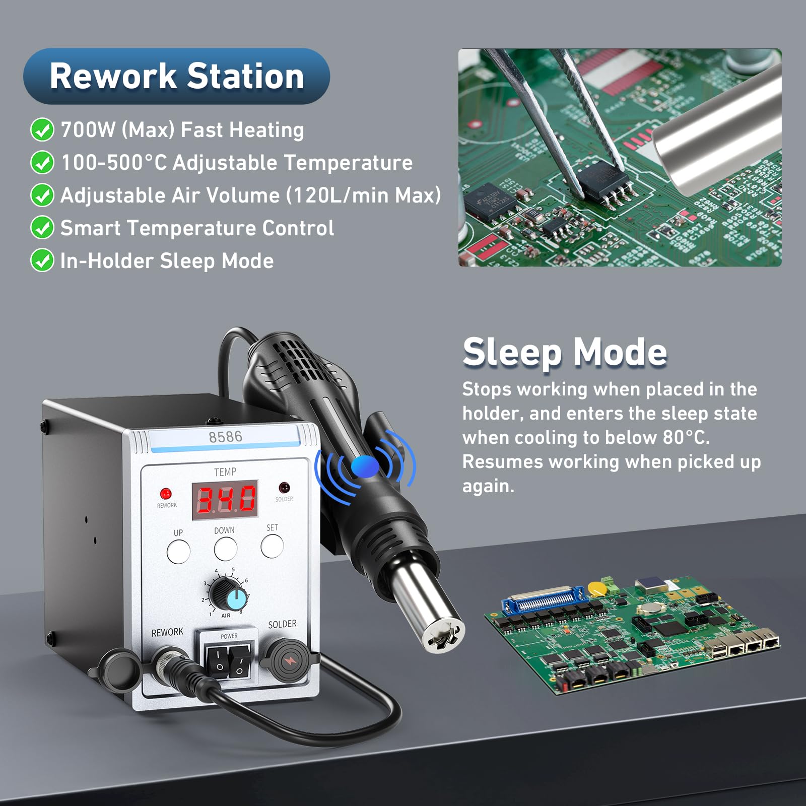 Stazione Saldante 2 in 1 700W con Controllo della Temperatura, Display LED, Saldatore a Stagno per Elettronica e Riparazione