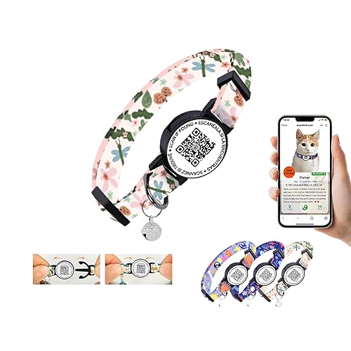 Nylon Breakaway Cat Collar QR Code with Holder - Reusable