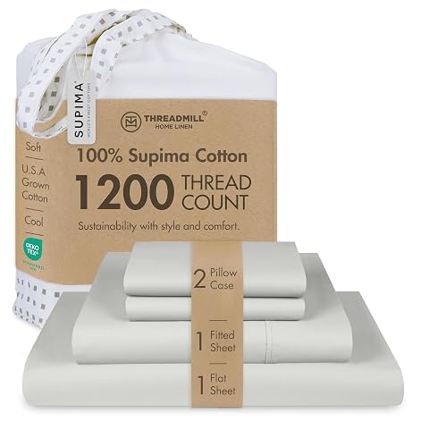 Threadmill Luxury Supima Cotton Sheets Luxury 1200 Thread Count Soft 100 Cotton Sheets for Queen Size Bed 4