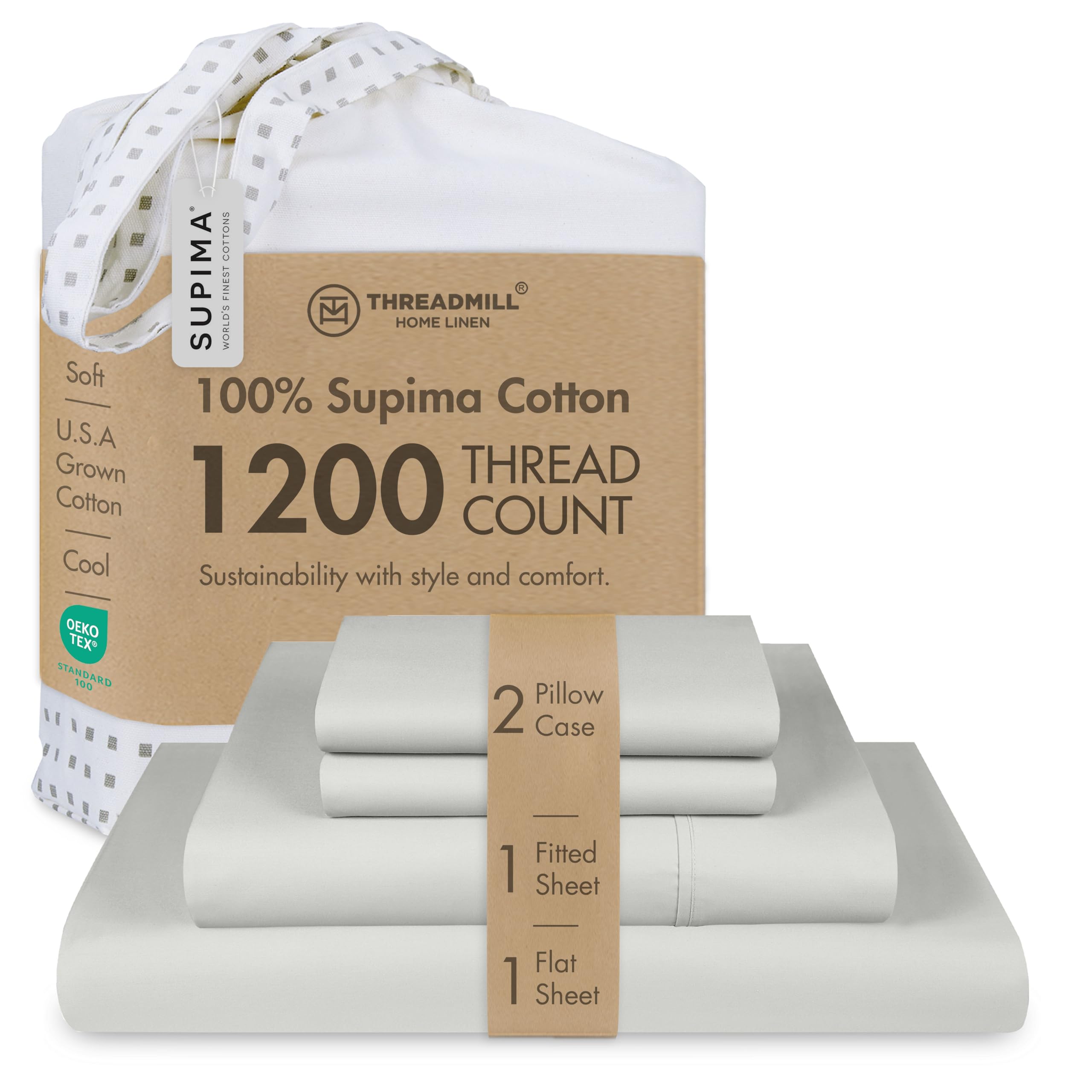 Threadmill Luxury Supima Cotton Sheets Luxury 1200 Thread Count Soft 100 Cotton Sheets for Queen Size Bed 4