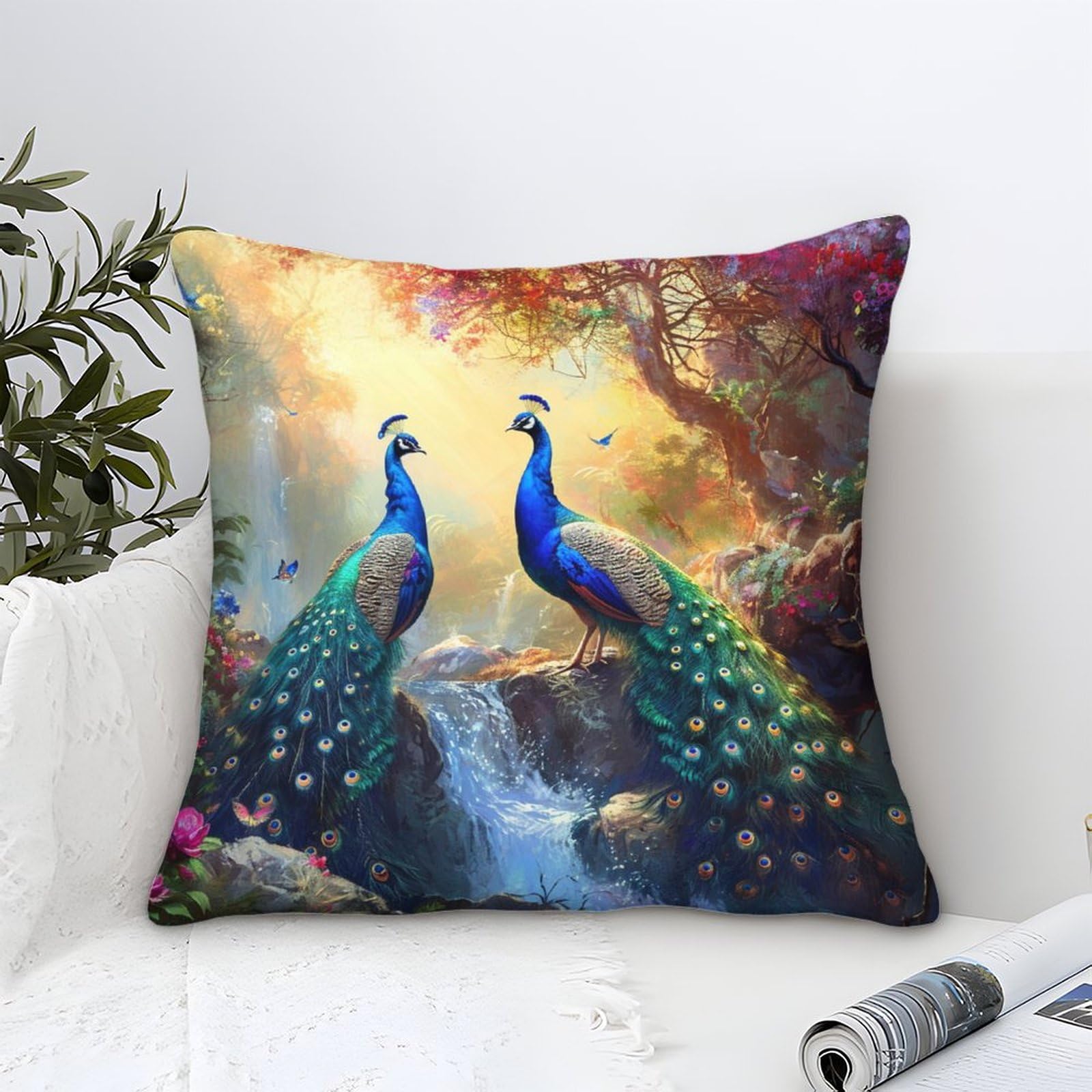 DLONIRPEX Peacock 3D Printed Pillowcases Throw Pillow Case Decorative Super Soft Pack of 1 for Patio,Couch, Tent, Balcony And Sofa 40x40cm