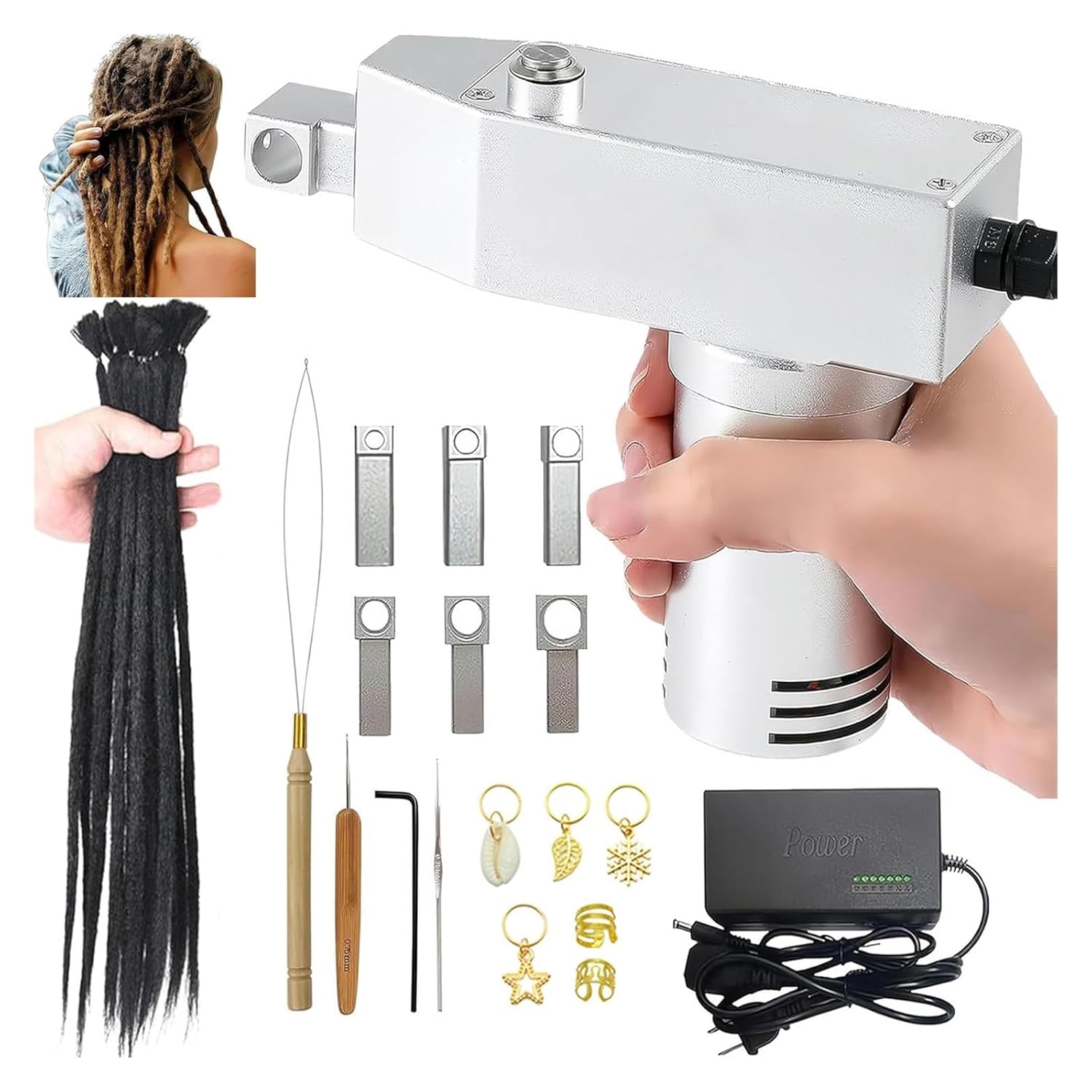 Loc Machine for Dreadlocks, Portable Handheld Dreadlock Machine, Automatic DIY Loc Machine with 6 Interchangeable Holes Fast & Easy for Dreadlocks Extensions Creation