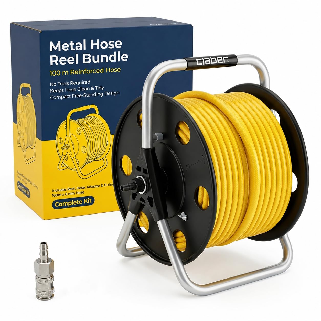 100m Window Cleaner Metal Hose Reel by Bayersan - Professional Quality 100m 6 mm Hose on High Quality Hose Reel - for Window Cleaners & Pole Systems (Mini End Stop Female Or Rectus 21) โ image 1