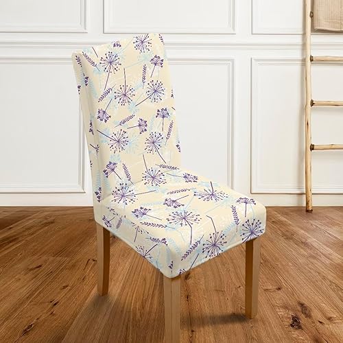 Miniatura 4 de HUGS IDEA Purple Dandelion Seat Covers for Dining Room Chairs Set of 6 Stretch Jacquard Chair Slipcovers Protector Washable Kitchen Dining Chair