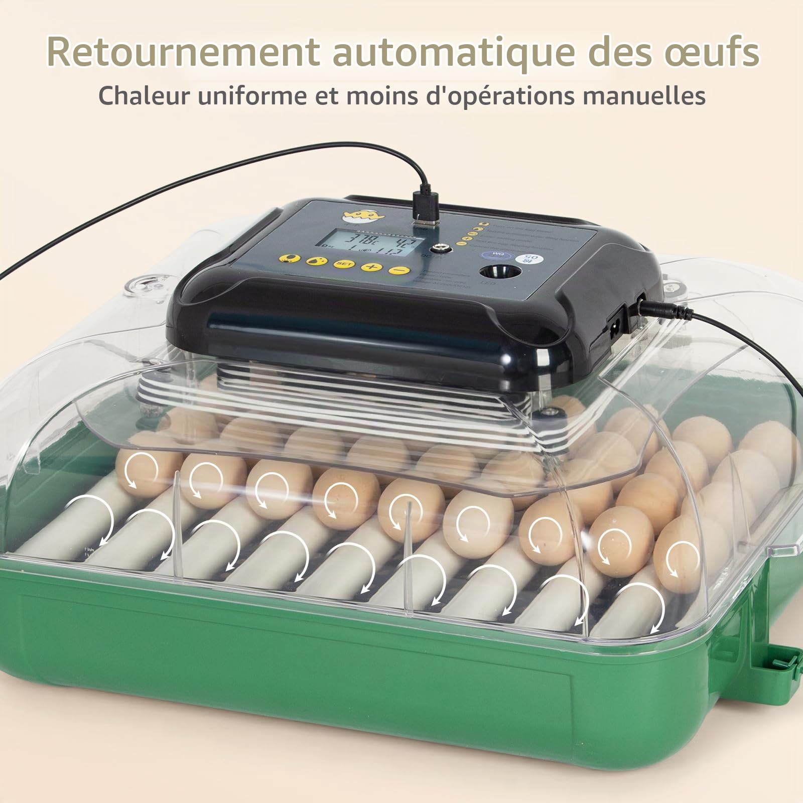 Todeco Incubateur Automatique 53 Œufs, Température & Humidité Réglables
