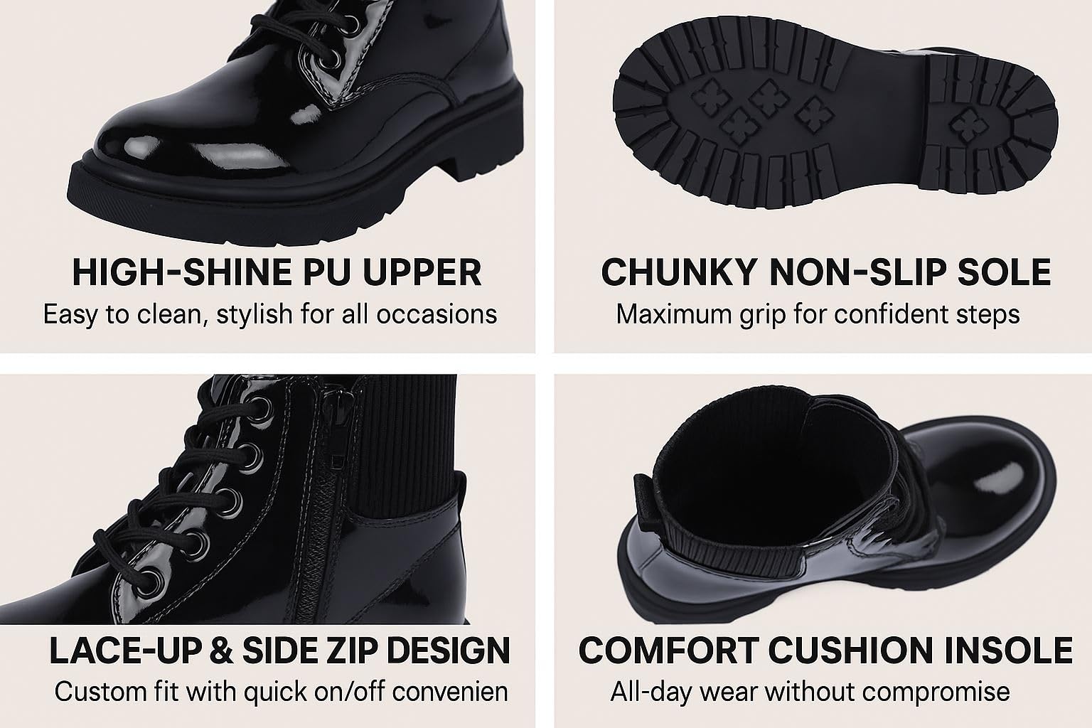 A2Z 4 Kids Stivali da combattimento per ragazze e ragazze, con lacci, con cerniera laterale e suola spessa antiscivolo resistente, per feste, scuola, scarpe alla moda, scarpe invernali e autunnali