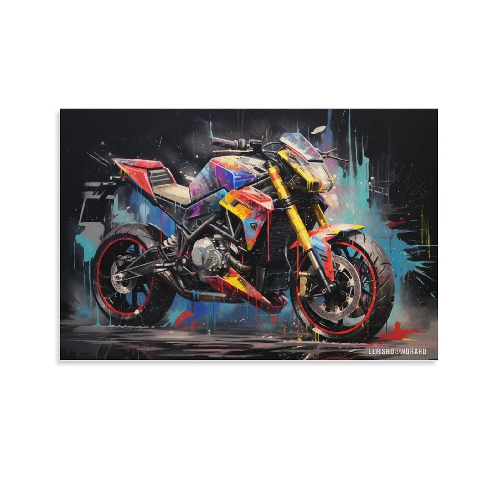 FOCCAR Vintage Motorcycle Wall Art Prints Vintage Beautiful Graffiti Motorbike Pictures on Canvas Poster Wall Decor for Bedroom Home Decorations