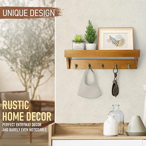 Miniatura 3 de Rebee Vision Soporte Decorativo para Llaves de Pared con Estante Estante de Correo Estilo Granja con 5 Ganchos Resistentes para Llaves para
