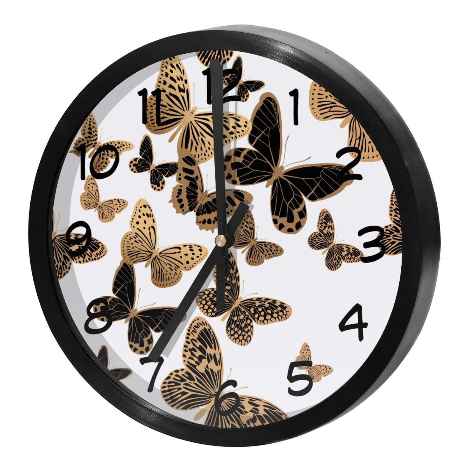 Horloge murale ronde pour maison et cuisine au design moderne de papillon doré