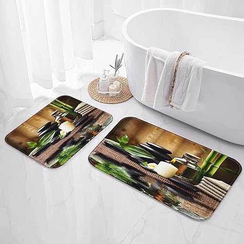Miniatura 6 de ArtSocket Juego de baño verde con cortina de ducha y alfombras y accesorios, juego de cortina de ducha de aceite de spa con piedras de bambú,