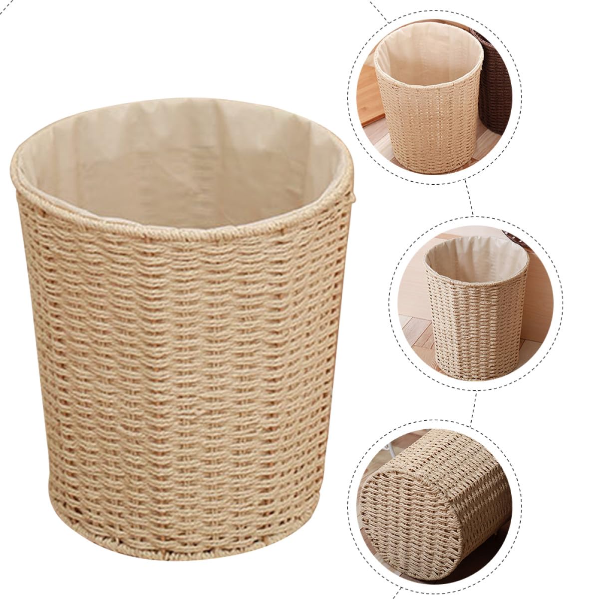 HOMSFOU Papierkorb Geflochten aus Rattan Leichter und Stabiler Aufbewahrungskorb fürs Wohnzimmer mit Schlichtem Design und Umweltfreundlichem Material Zufälliger Stil