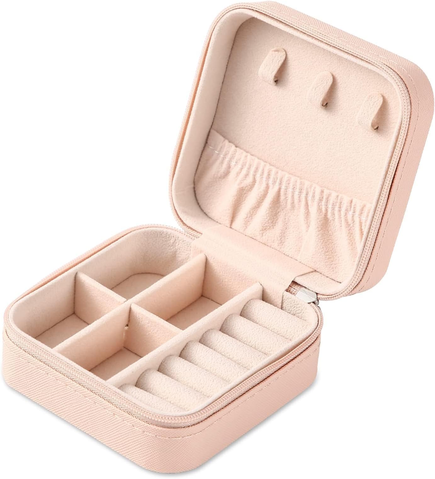 DOOKOODOOKOO Portable Travel Mini Jewelry Box Leather Jewellery Ring Organizer Case Storage Gift Box Girls Women (Pink)
