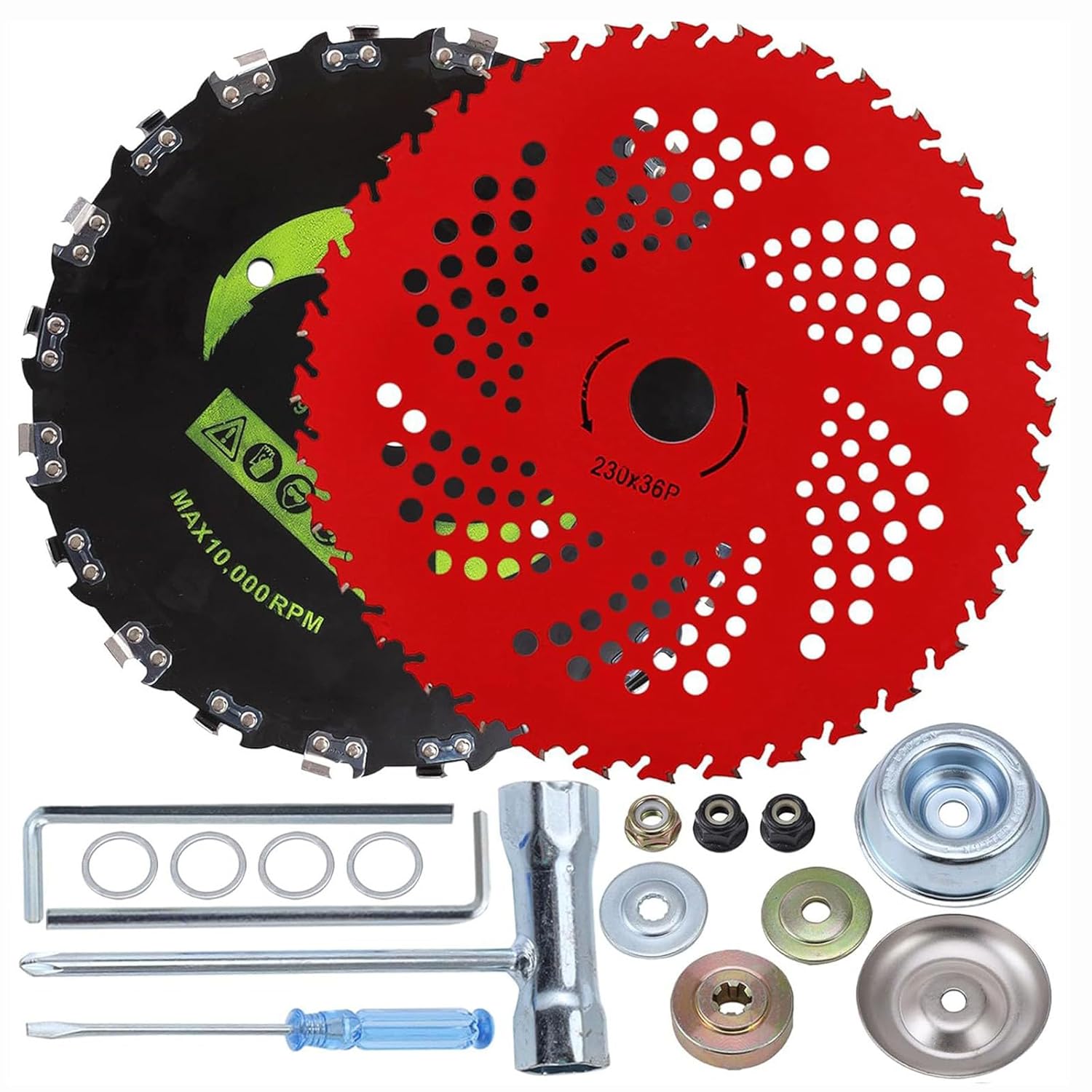 9" x 36 Teeth Carbide Tipped Blades & 9" x20T Carbon Steel Round Chainsaw Tooth Brush Blades with Universal Adapter Kit Compatible with Brush Cutter, Trimmer, Weed Eater, Husqvarna, Stihl Ego