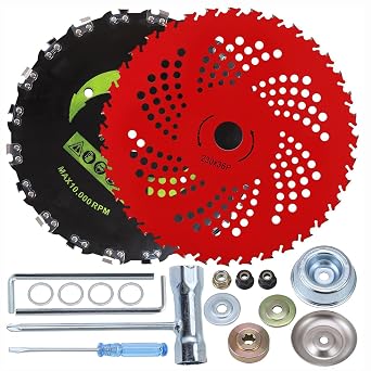 9" x 36 Teeth Carbide Tip Blade & 9" x 20T Carbon Steel Round Chainsaw Toothbrush Blade with Universal Adapter Kit for Brush Cutter, Trimmer, Weed Eater, Husqvarna, Stihl Ego