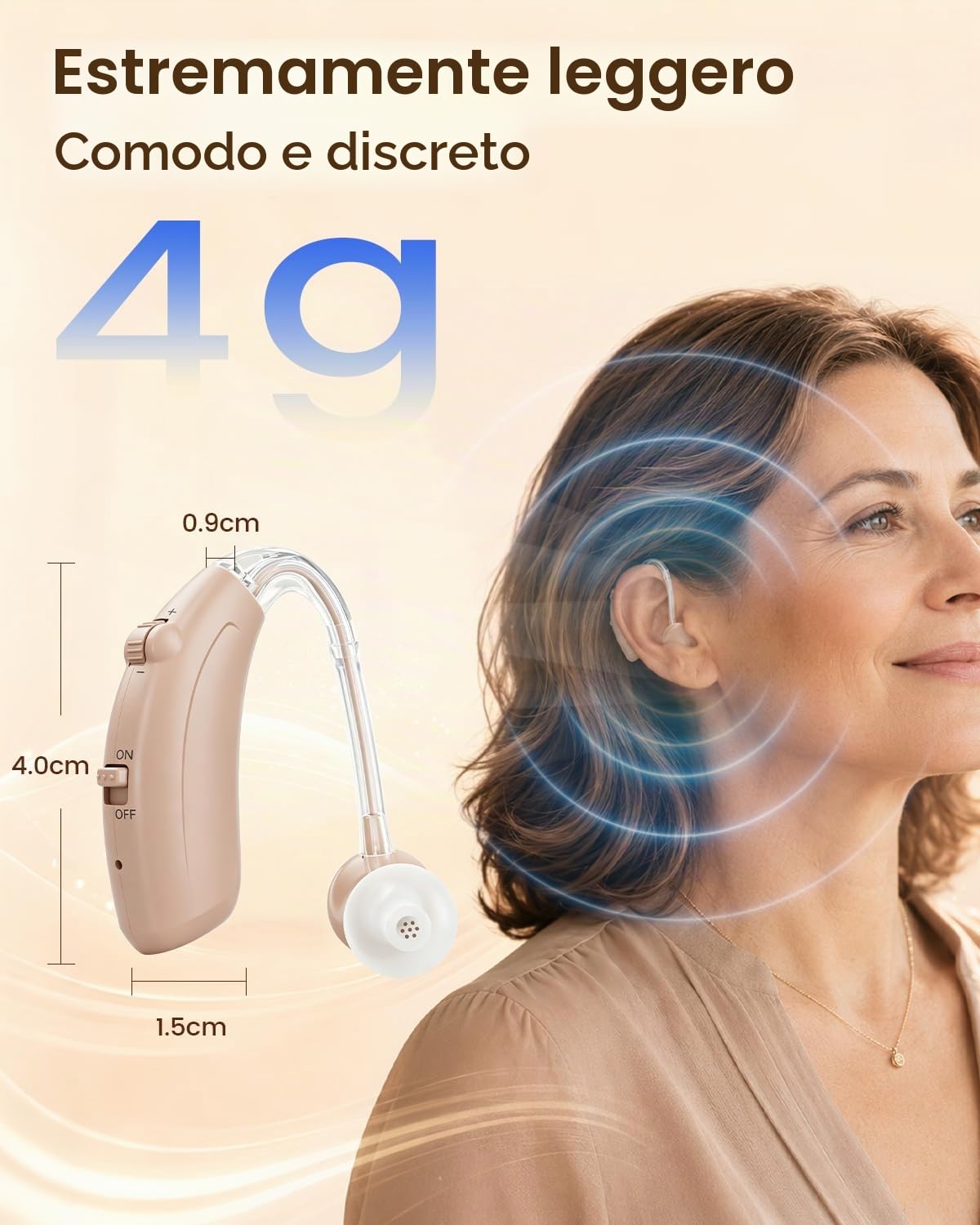 Dispositivo audio ricaricabile per adulti: 48 ore di autonomia, ricarica rapida USB-C e un design leggero e discreto