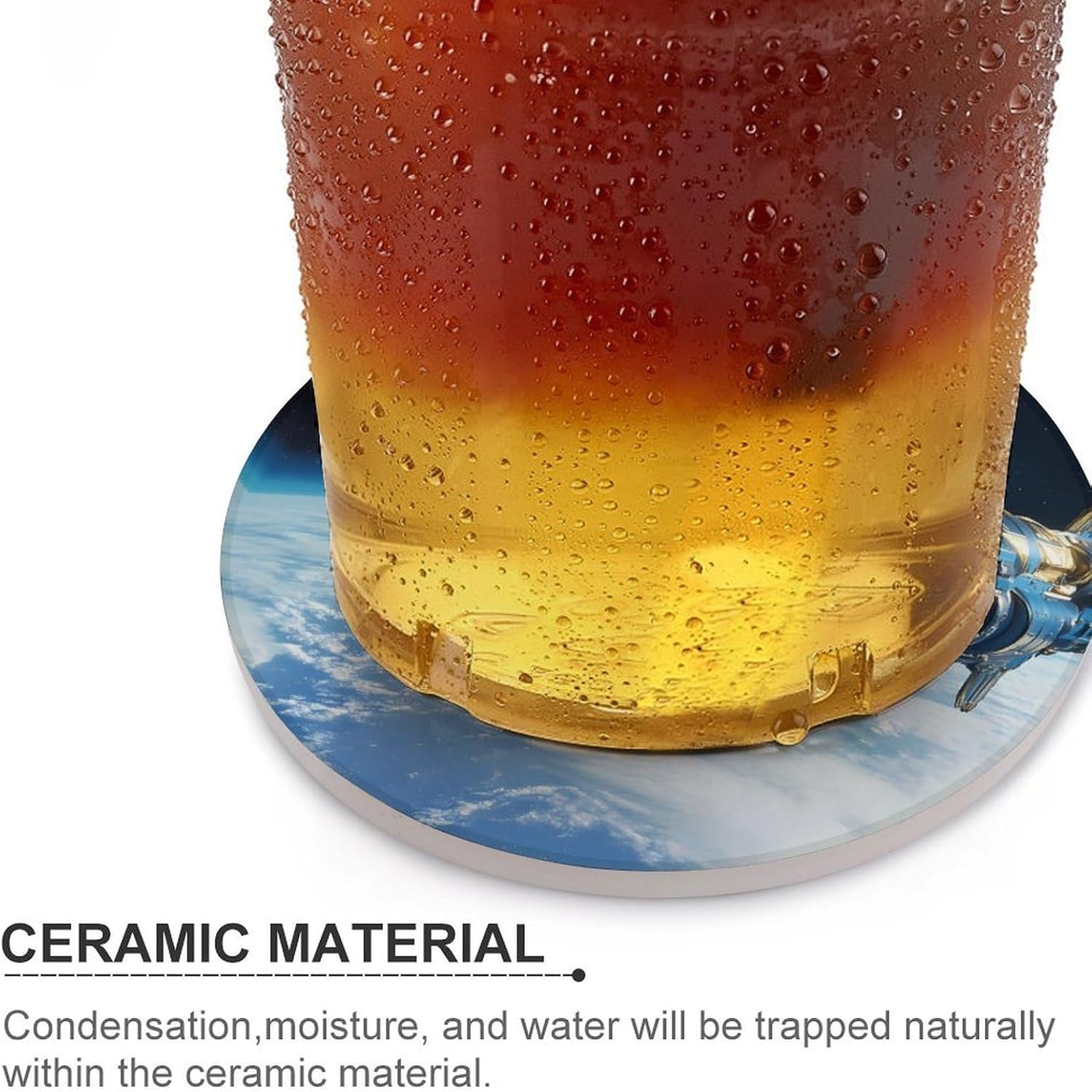 Steam Punk Spaceship Round Ceramic Coasters Print Drinks Absorbent with Cork Base for Home Decor Gifts 4 Inch