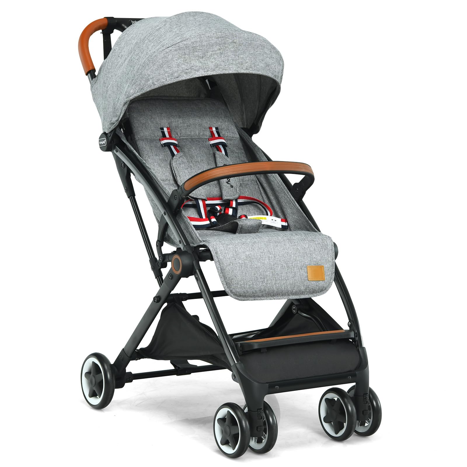 RELAX4LIFE Passeggino Leggero per Bambole 0-3 Anni, Passeggino Pieghevole con Una Mano, Telaio in Alluminio, Schienale Regolabile, Passeggino da Viaggio con Zanzariera e Cinture 5punti (Grigio)