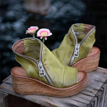 Amazon.com: Sandalias de cuña con puntera abierta para mujer, con  plataformas altas, sandalias ortopédicas, boho cómodas, sandalias de cuña  con cierre lateral vintage, sandalias de cuña con boca de pez, Negro, 10.5 :