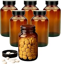 6 x Brown Glass Jars 250ml - Tablet Jar with Screw Lid