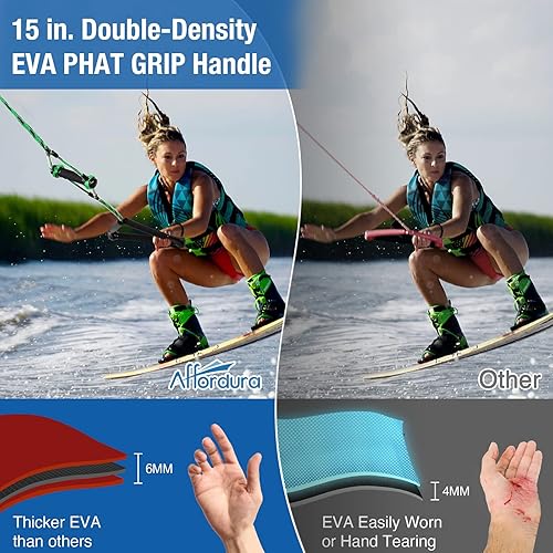 Miniatura 4 de Affordura Cuerda de esquí acuático con asa, cuerdas de esquí para deportes acuáticos, cuerda de remolque de esquí para tubos, 4 secciones, cuerda de