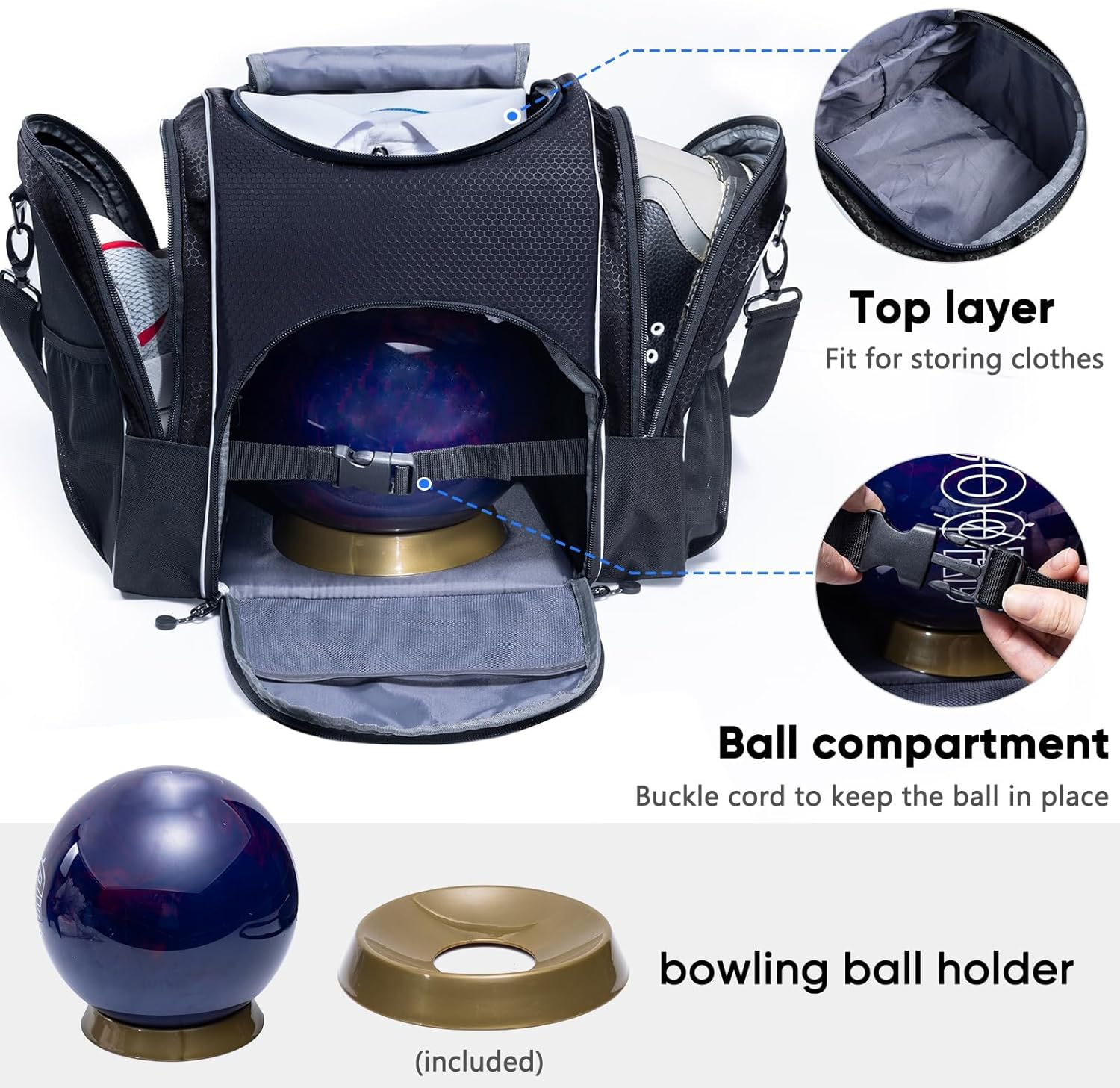 Bowling Ball Bag - Single Ball Tote with Cup Holder and Microfiber Polisher - Grey, Medium