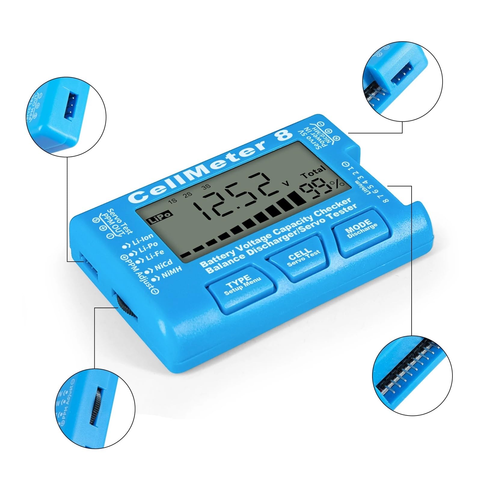 Testeur de capacité batterie numérique LCD CellMeter-8 RC 1-8S, testeur tension LiPo Li-ion NiMH(Black)