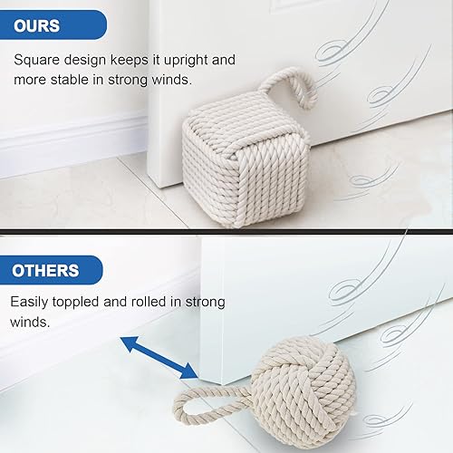 Miniatura 5 de Marwood Topes de puerta con nudo de cuerda decorativos náuticos hechos a mano con asa, tope de puerta cuadrado interior pesado para puerta y