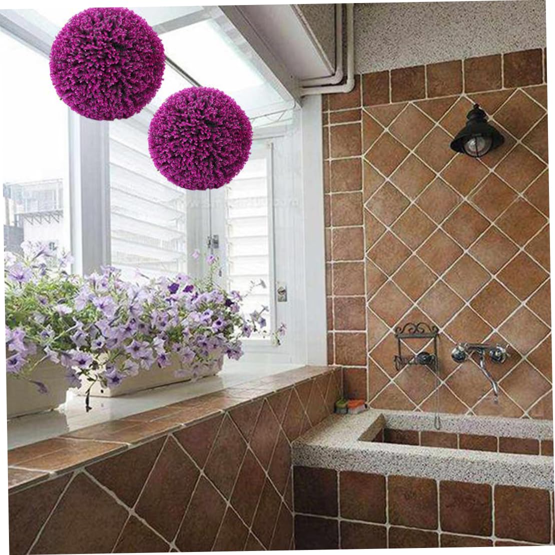 Topiaria Artificiale Palla Decorativa appesa Finta Palla di bosso Pianta per la Decorazione Domestica, Rosso violaceo 35 cm, Finta