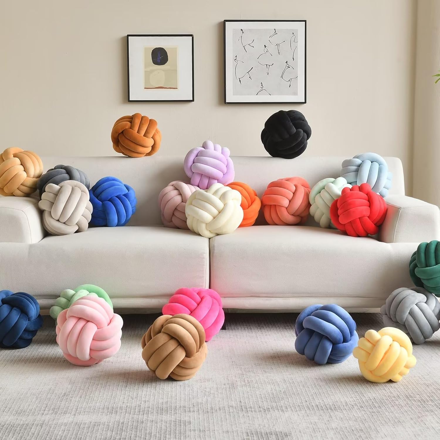 LUSJNGE Decorative Throw Knot Pillow Ball for Home Chair Sofa Couch Bed Aesthetic Round Velvet Knotted Pillow Cushion (Ice Blue, 11 inches)