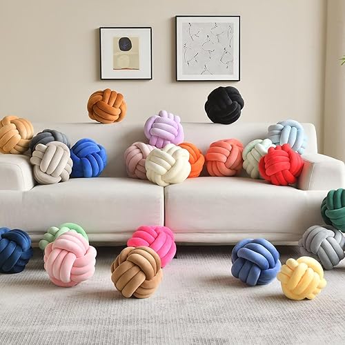 Miniatura 7 de LUSJNGE Bola de almohada decorativa con nudo para el hogar, silla, sofá, cojín estético redondo de terciopelo anudado, color blanco lechoso, 8.7