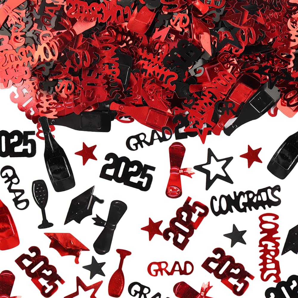 Hying 1000PCS Graduation Confetti 2025 for Table, Red Black Sequins Congrats Grad Graduation Confetti 2025 for Graduation Decoration Crafts Cards Class of 2025 Decorations DIY 2 oz