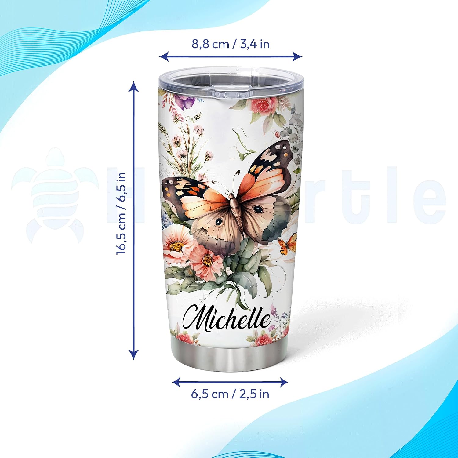 Hyturtle Personalized Butterfly Tumbler Cup Gifts For Women - Birthday Christmas Gifts For Butterfly Lovers - Butterfly Gifts - Animal Lover Gifts - Custom Name 20oz Stainless Steel Travel Tumbler
