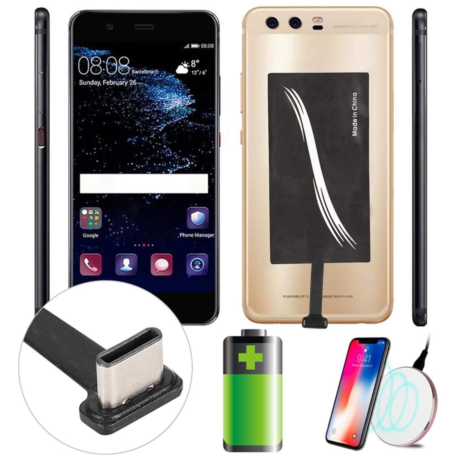 Airshi TypeC Wireless Charging Receiver, Black Type C USBC Wireless Charging Receiver, Wireless for Bedroom Home, Airshi7dk9ifyar3