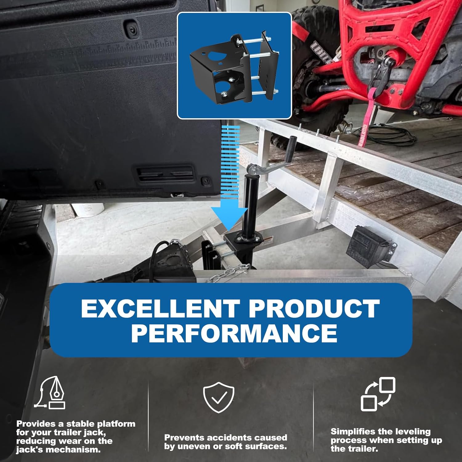 Trailer Tongue Jack Stand Bracket Relocation Kits Fit for 3-Bolt & A-Frame Style Tongue Jacks, Jack Stand Bracket Kit Perfect for Trailer/RV/Boat, Black Steel Powder Coated