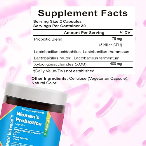 Miniatura 3 de Nutri Essence Recipiente de cápsulas de vitaminas probióticas vaginales, suplemento dietético vegano, 60 cápsulas, fórmula prebiótica XOS