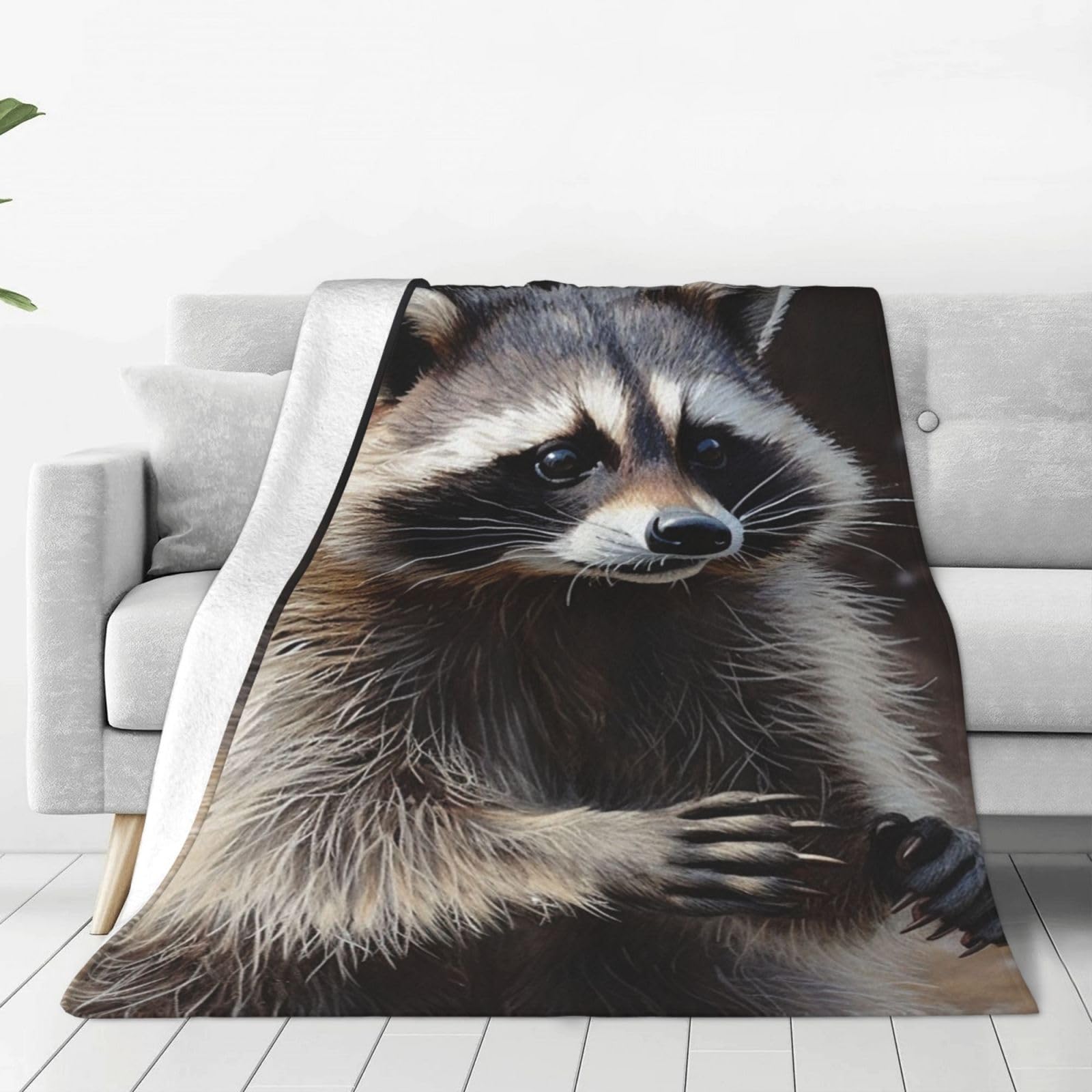 KLOPH Raccoon Throw Blanket 40"x30" Flannel Fluffy Warm Blanket for Couch, Reversible Plush Blankets for Bed, Comfy Fuzzy Blanket for Sofa, Plush Lightweight-Blankets for All Season