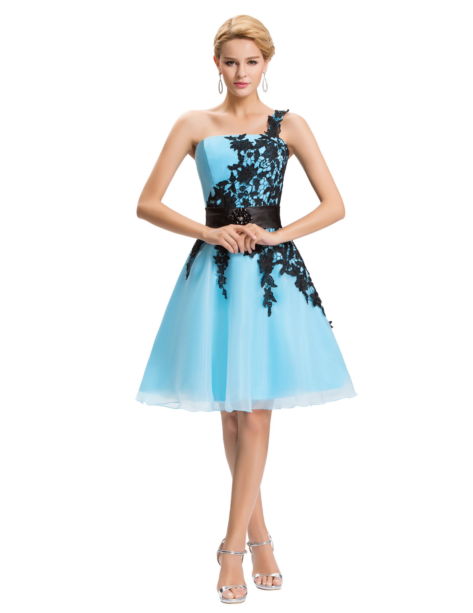 Juniors Princess Short Prom Party Gowns Blue Size 4