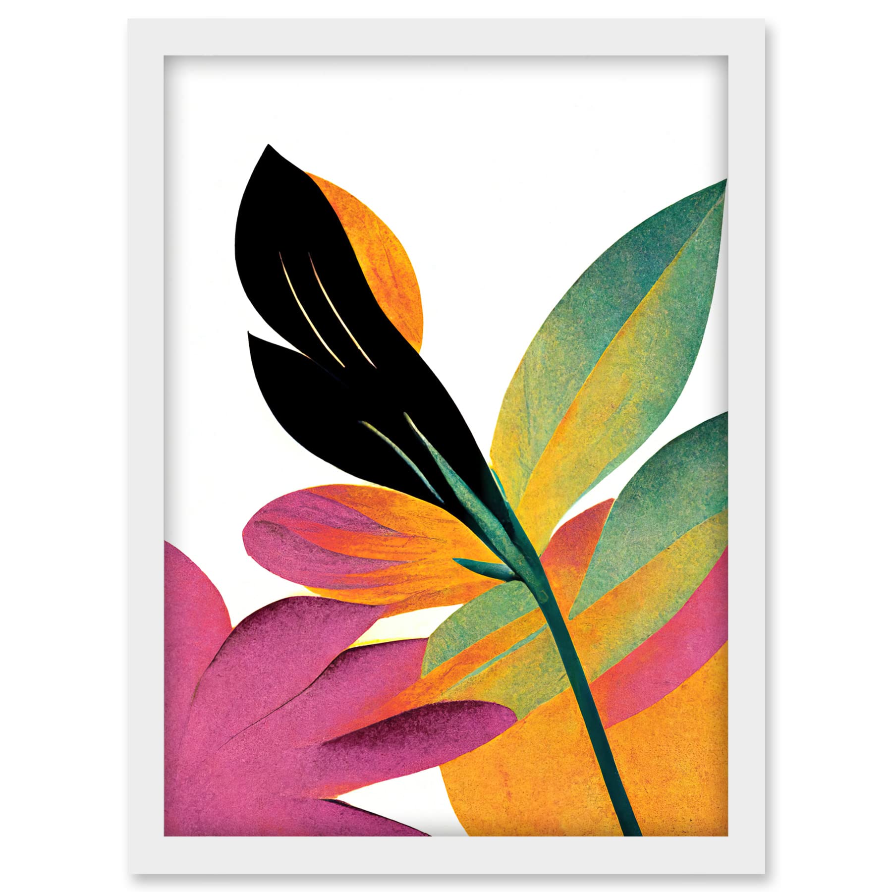 Doppelganger33 LTD Modern Abstract Tropical Vibrant Leaves Botanical Painting Artwork Framed A3 Wall Art Print