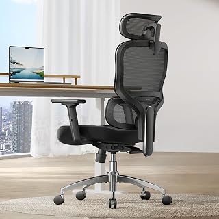 SIHOO M56C Silla de Escritorio Ergonómica de Oficina con Soporte Lumbar 3D, Respaldo de Malla, Reposacabezas y Reposabrazos PU para Oficina en Casa - Negra