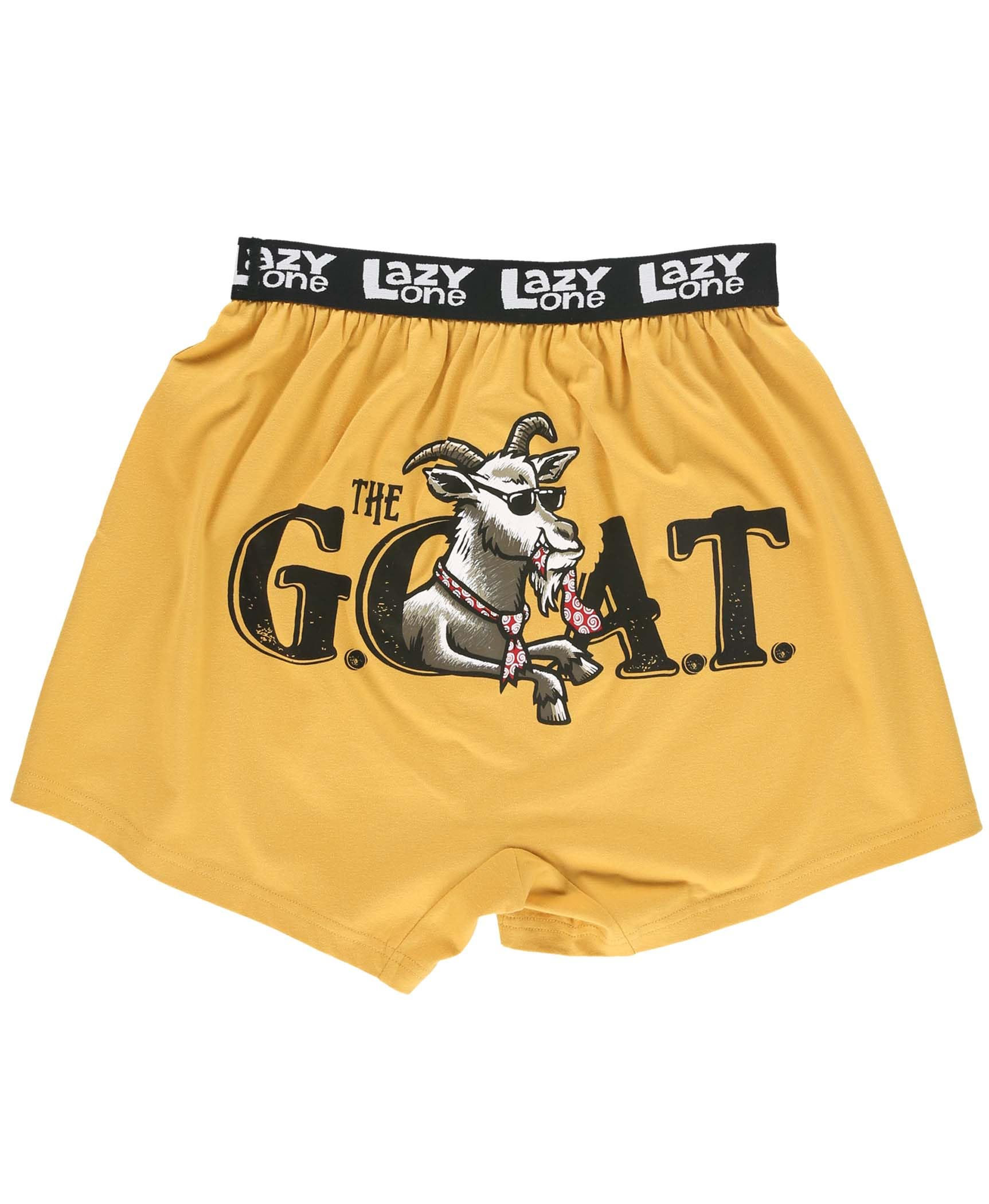 Lazy One Funny Animal Boxers, Humorous Underwear, Novelty Boxer Shorts, Gag Gifts for Men, Yellow the G.o.a.t Boxer, L