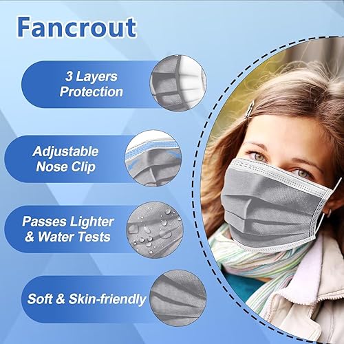 Miniatura 3 de 100 unidades de mascarillas grises desechables de 3 capas, mascarillas faciales transpirables